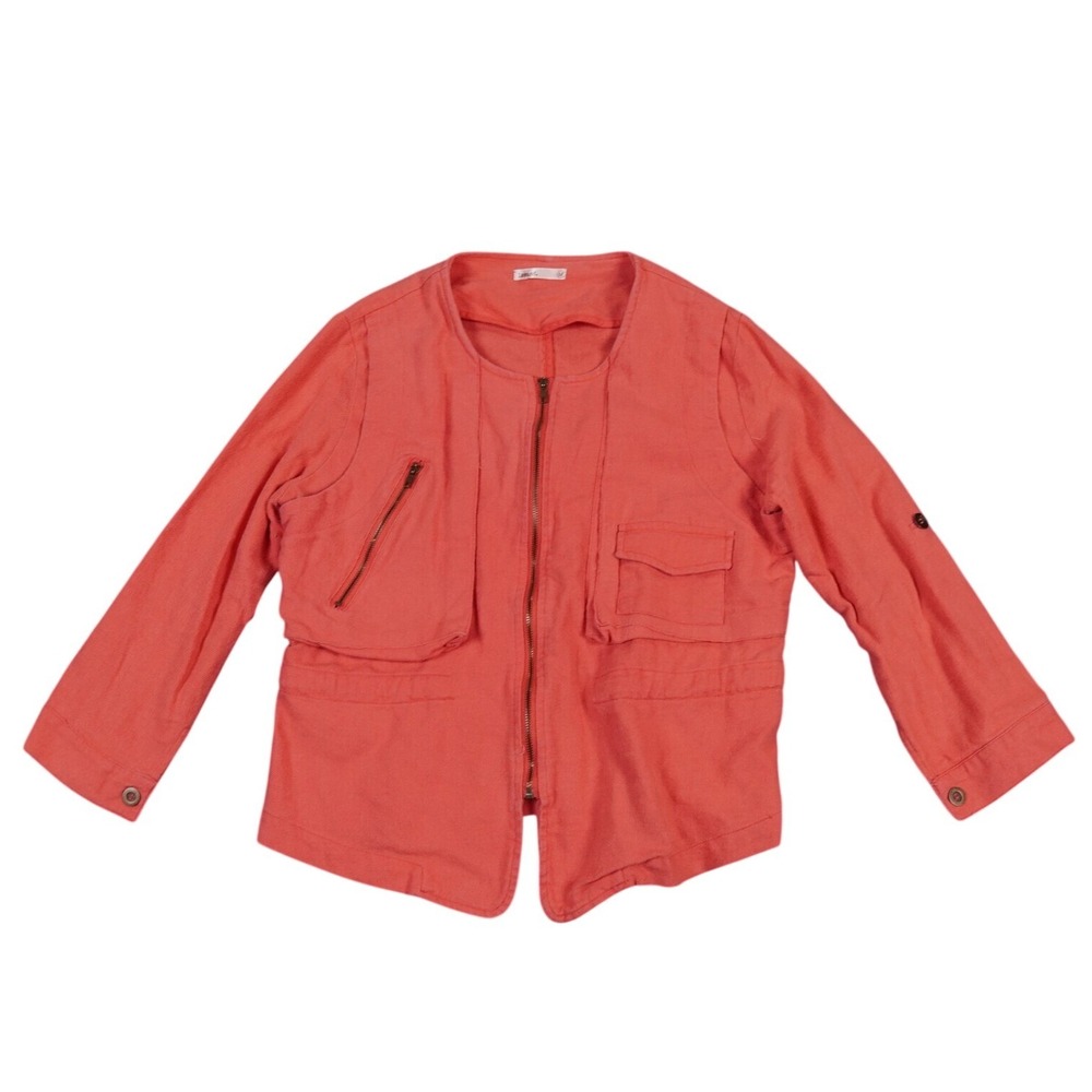 Lavand.Utility Jacket Womens‎ Medium Coral Pink Zip Cotton Casual Frayed Back
